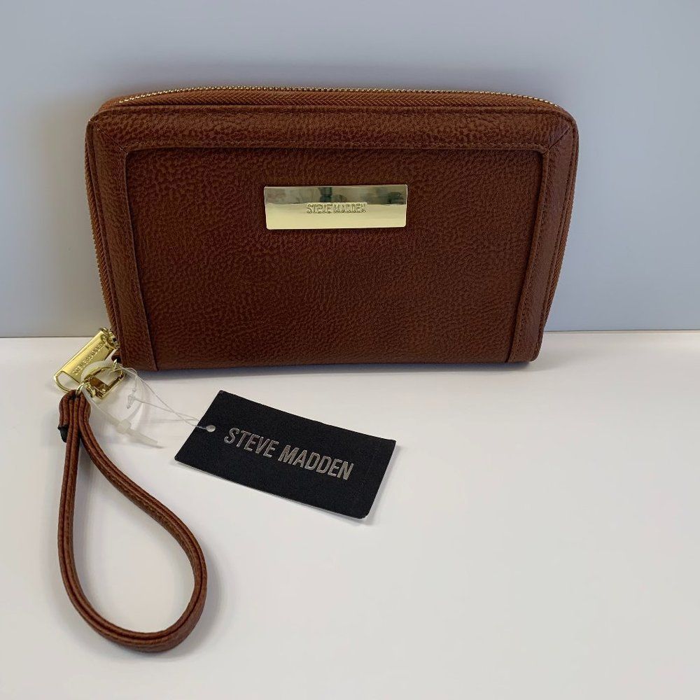 Steve Madden Cognac Zip Around Wristlet / Wallet / Clutch
